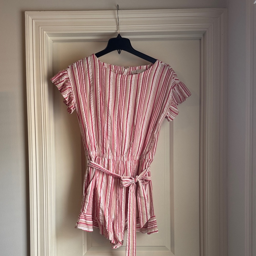 LOFT Pink and White Striped Romper